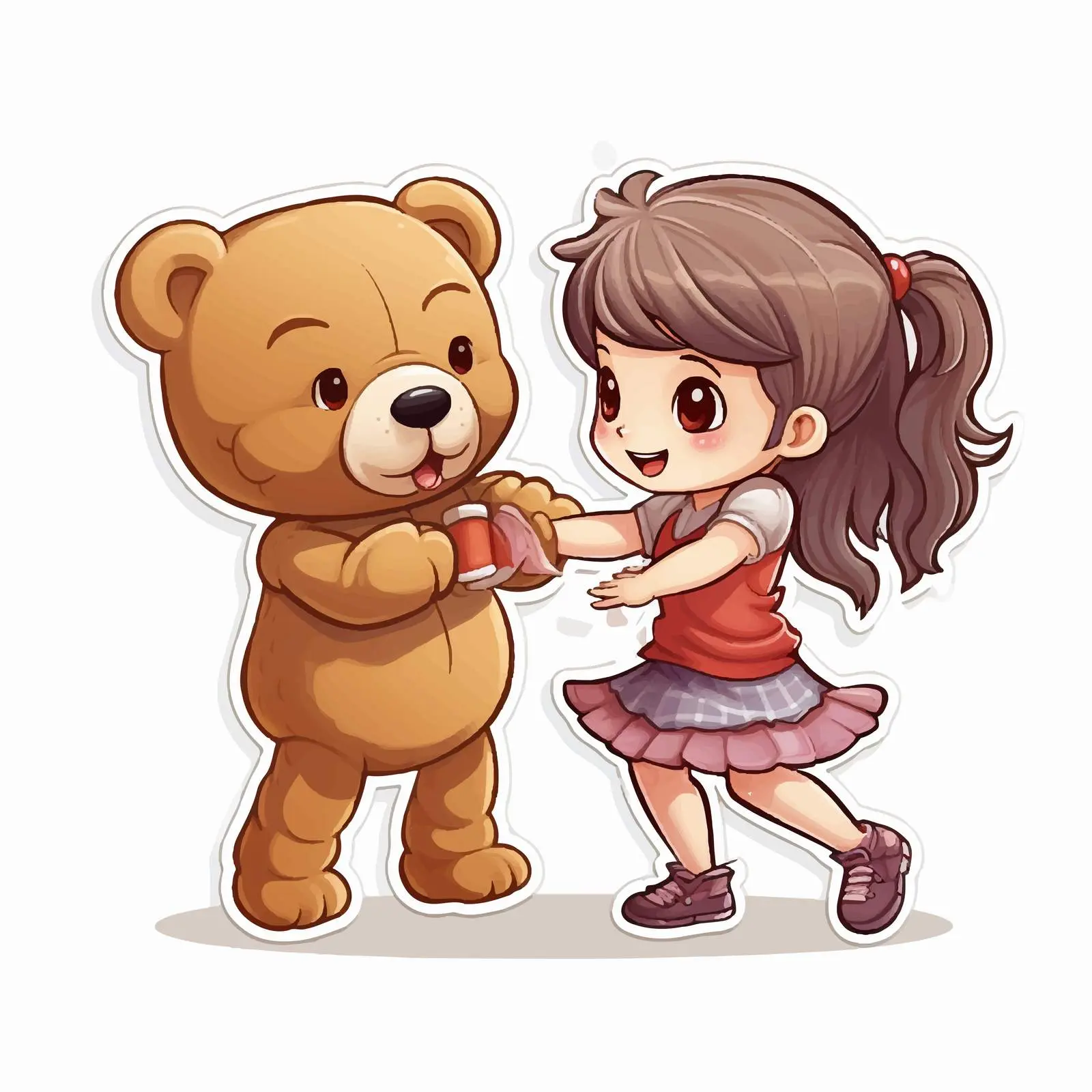 Girls Playfully Fighting Over Teddy Bear Sticker — free download from Dotvec