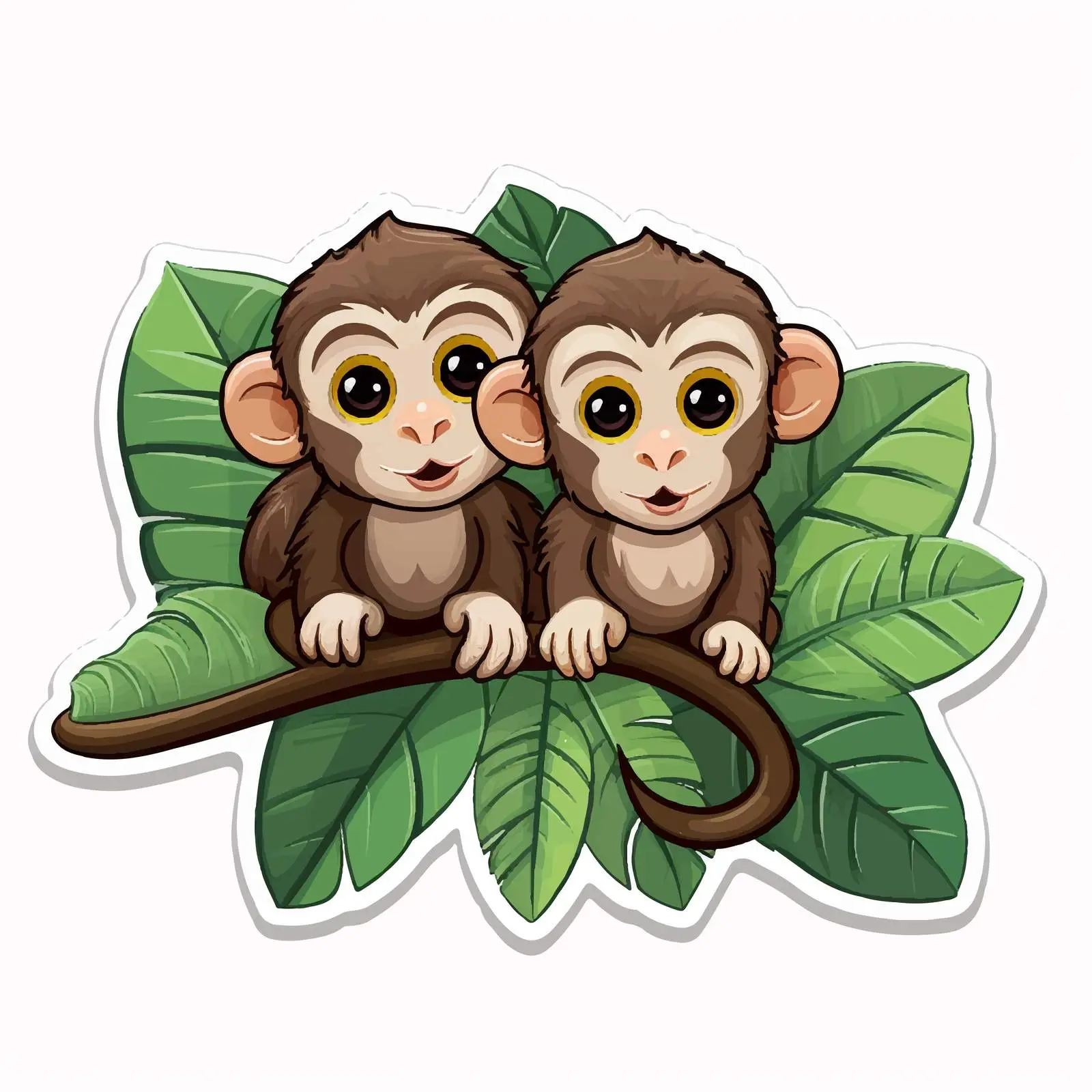 Two Monkeys Holding Leaf Vector Sticker — free download from Dotvec
