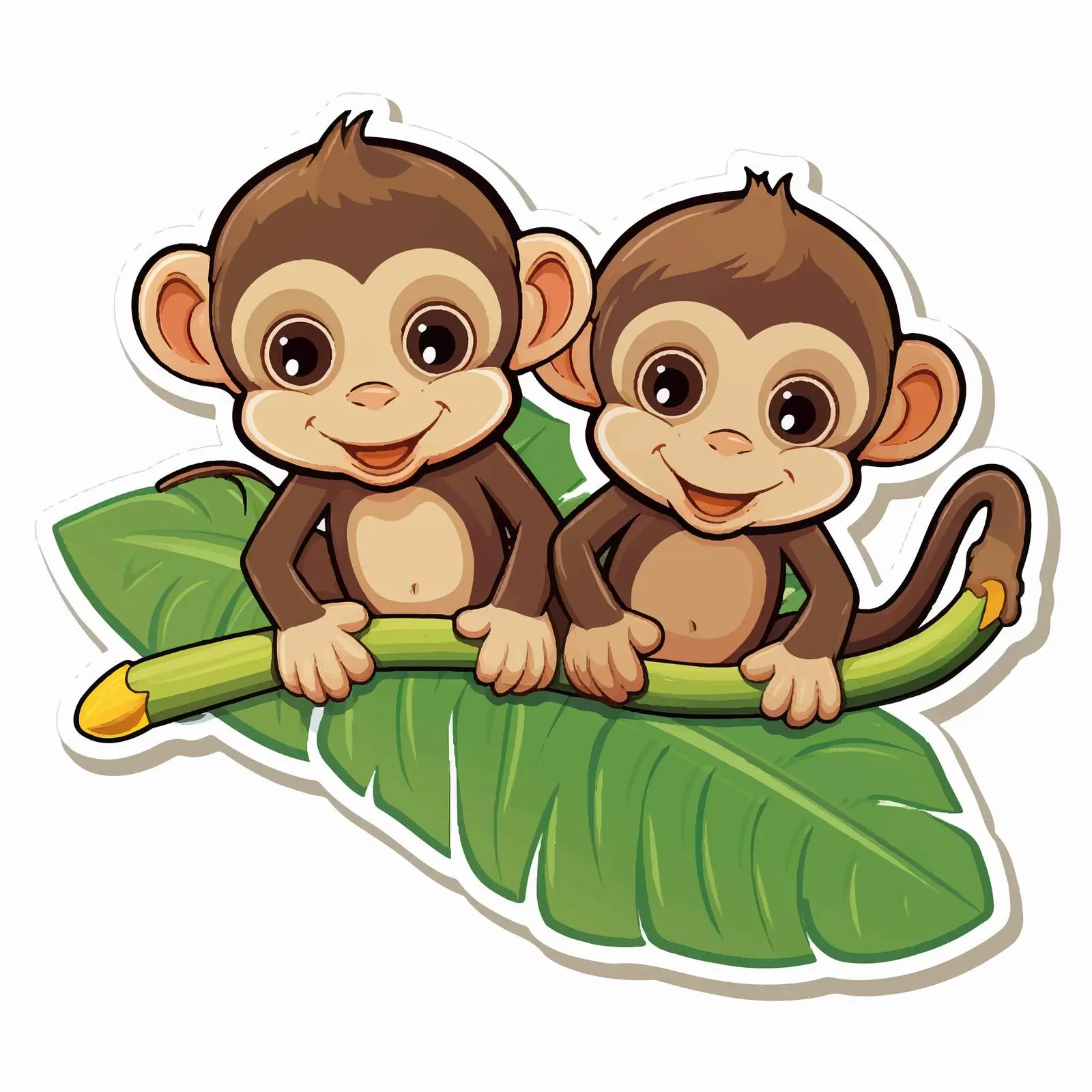 Two Monkeys Holding Leaf Vector Design — free download from Dotvec