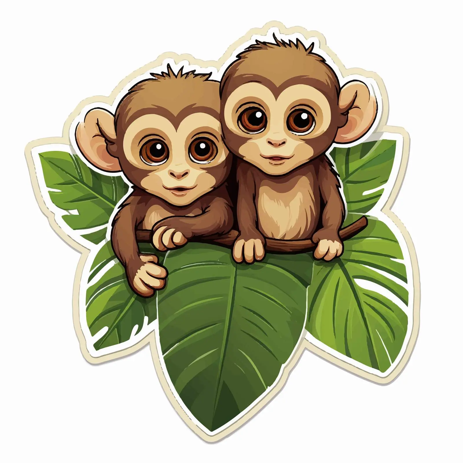 Two Monkeys Holding Leaf Vector Illustration – free funny monkeys image from Dotvec