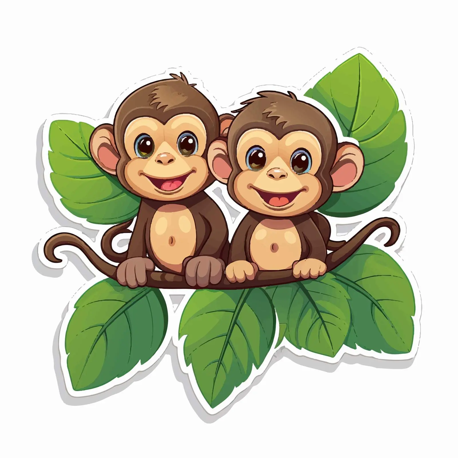 Cute Monkeys Holding Leaf Vector Design — free download from Dotvec