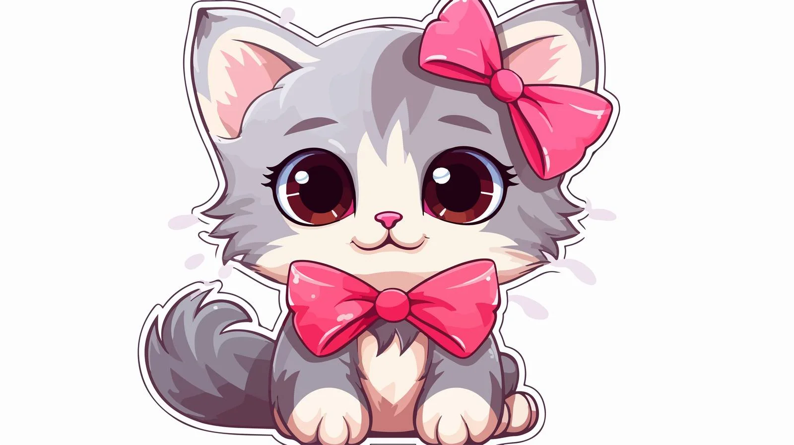 Adorable Cartoon Cat Bow Sticker Vector