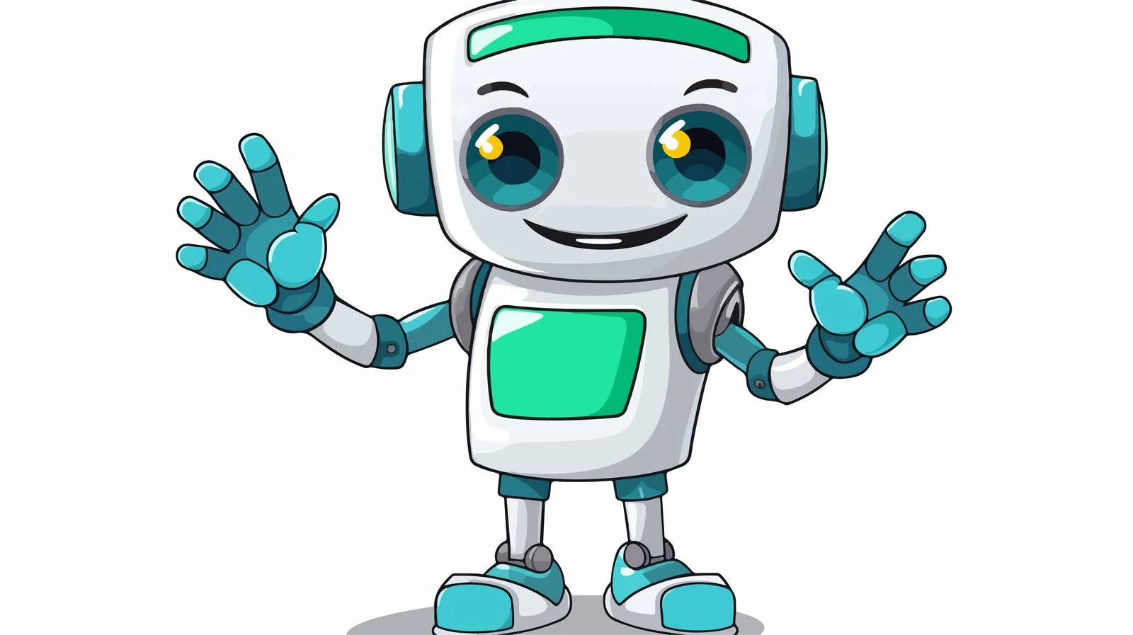 Friendly Cartoon Robot Sticker Waving Hello — free download from Dotvec