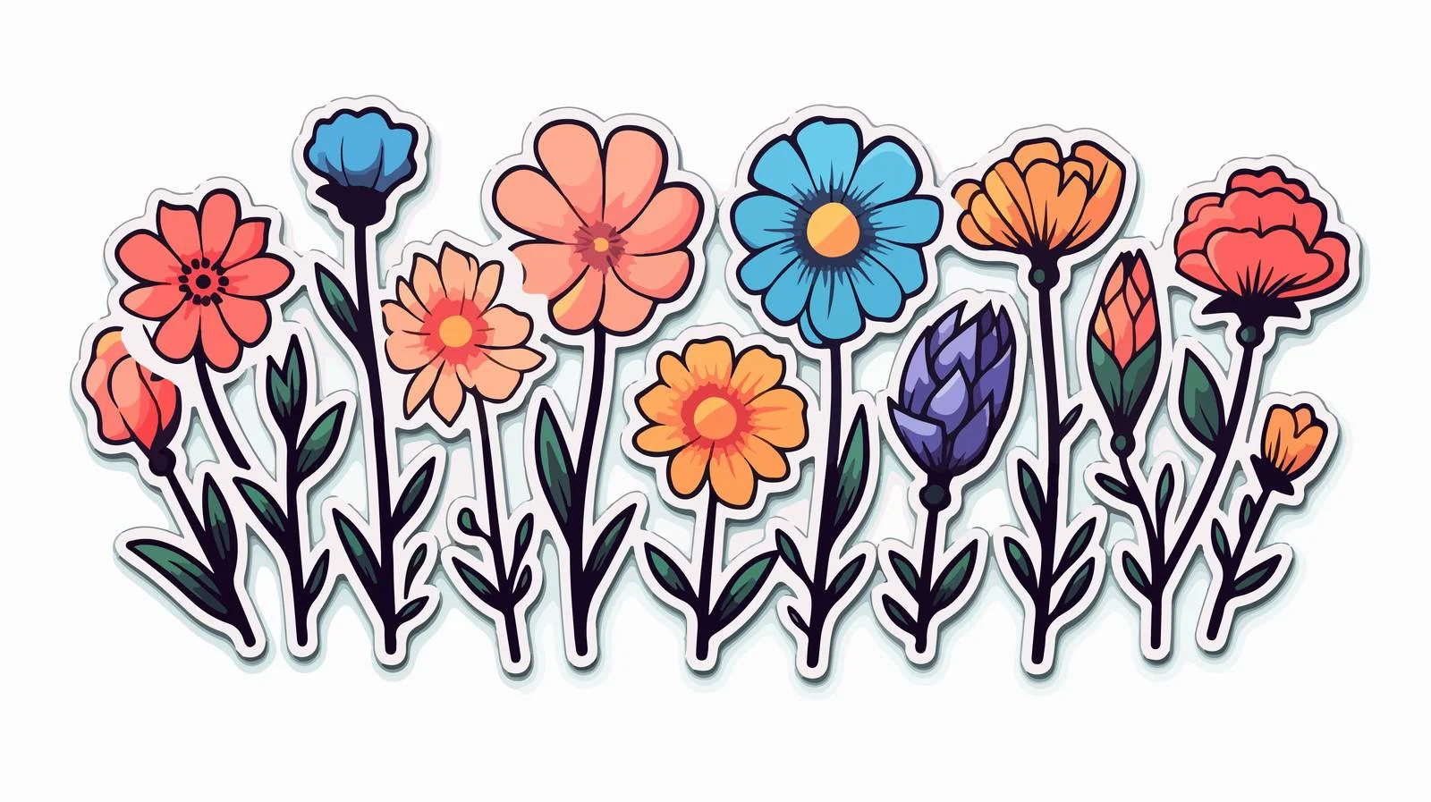 Quirky Hand-Drawn Cartoon Flower Sticker — free download from Dotvec
