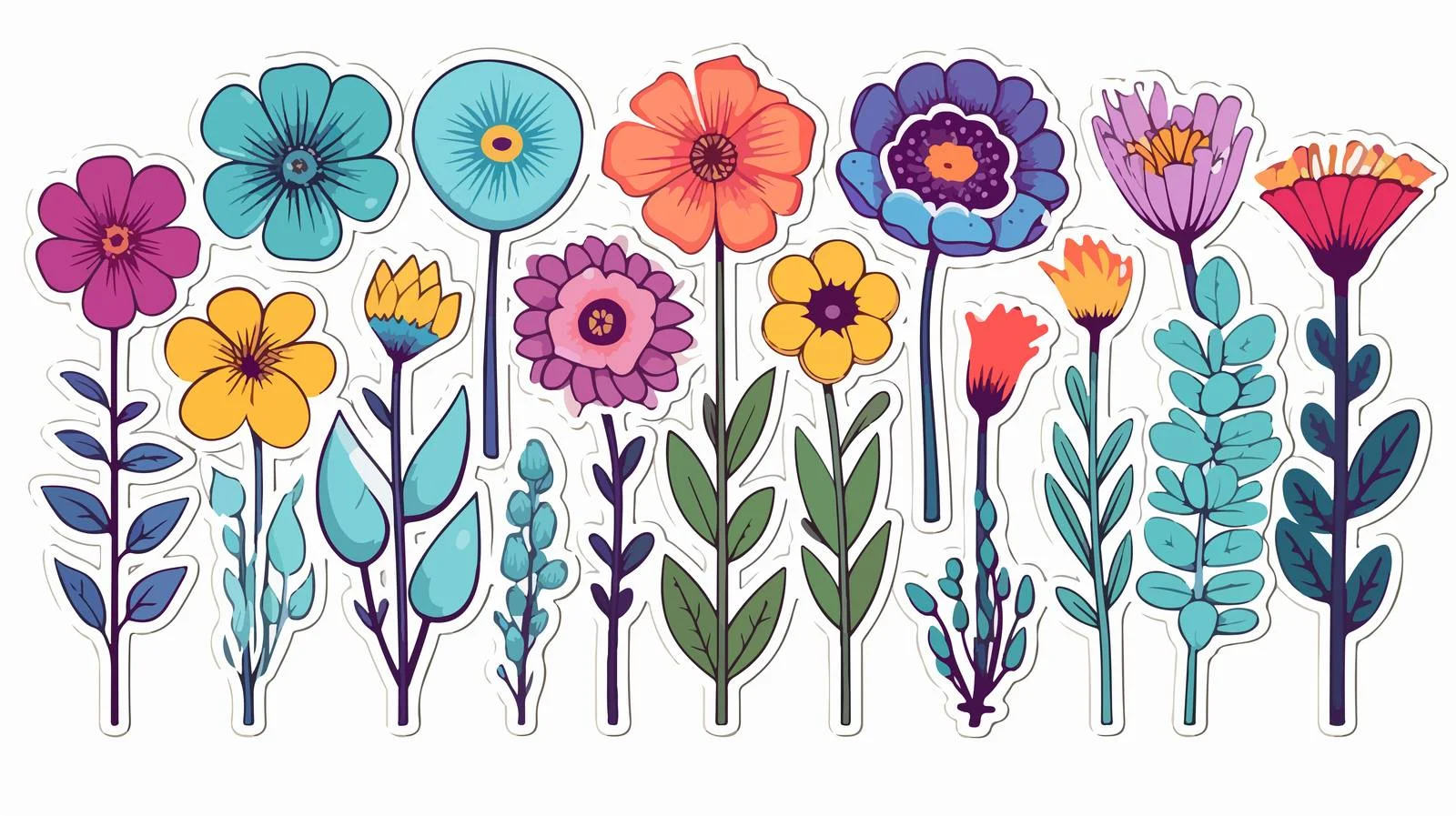 Quirky Hand-Drawn Cartoon Flowers Sticker — free download from Dotvec