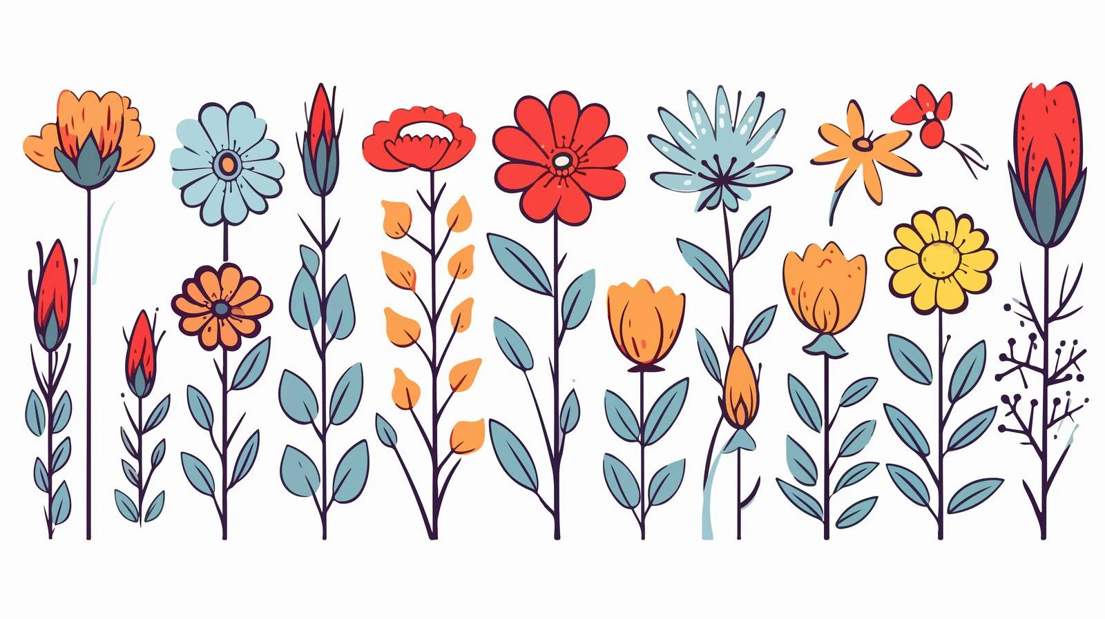 Quirky Hand-Drawn Cartoon Flowers Sticker — free download from Dotvec