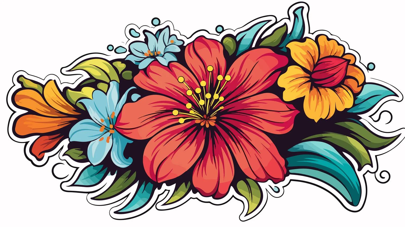 Traditional Flower Tattoo Sticker — free download from Dotvec