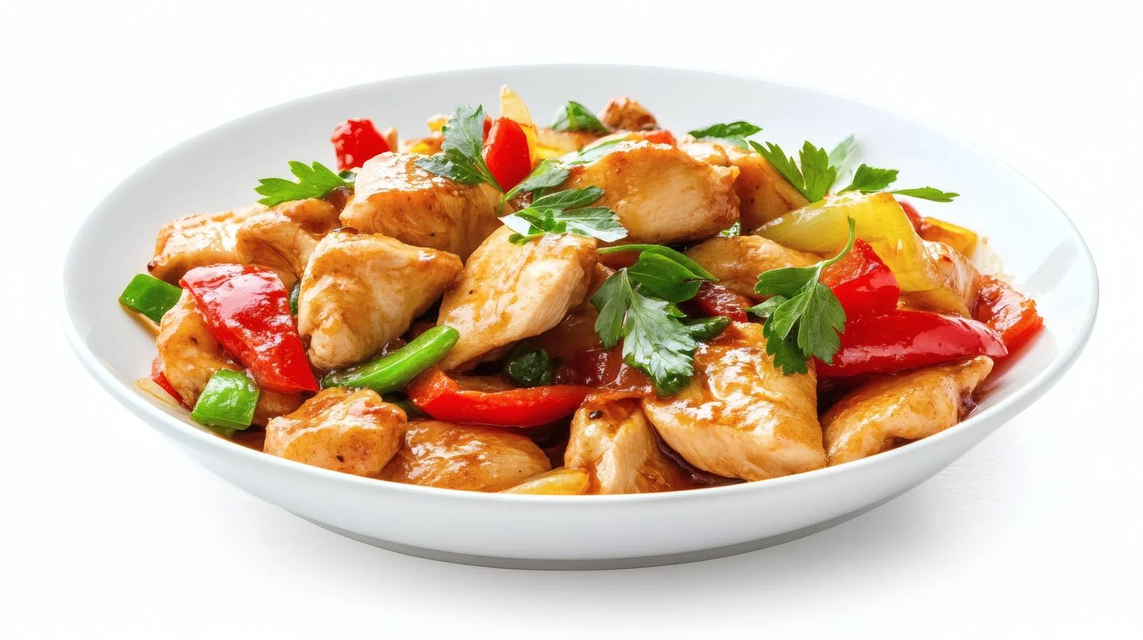 Sizzling Chicken Stir-Fry on White Background — free download from Dotvec