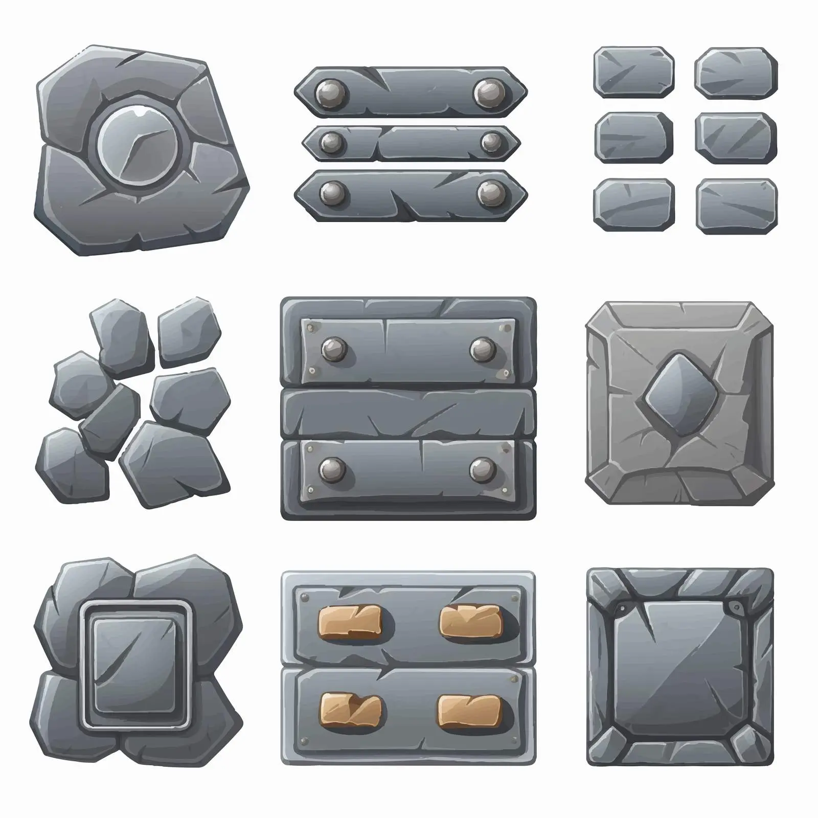 Stone Button Design for Game Interface – free interactive elements image from Dotvec