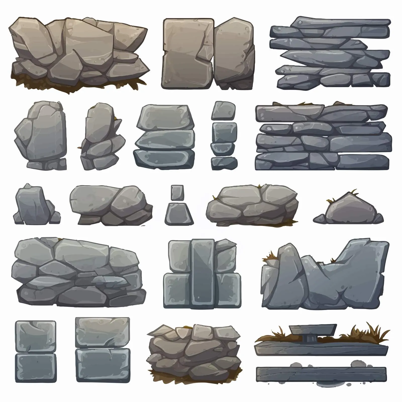 Game UI Design Elements: Stone Plates and Banners — free download from Dotvec
