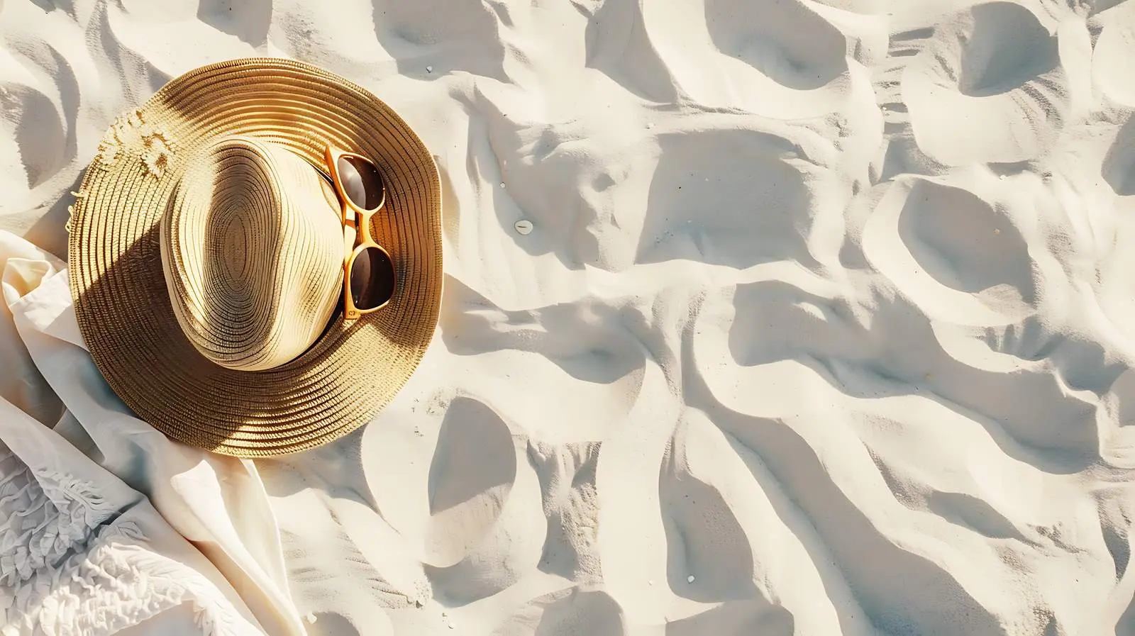 Beach Essentials: Straw Hat, Sunglasses, Towel – free enjoyment image from Dotvec
