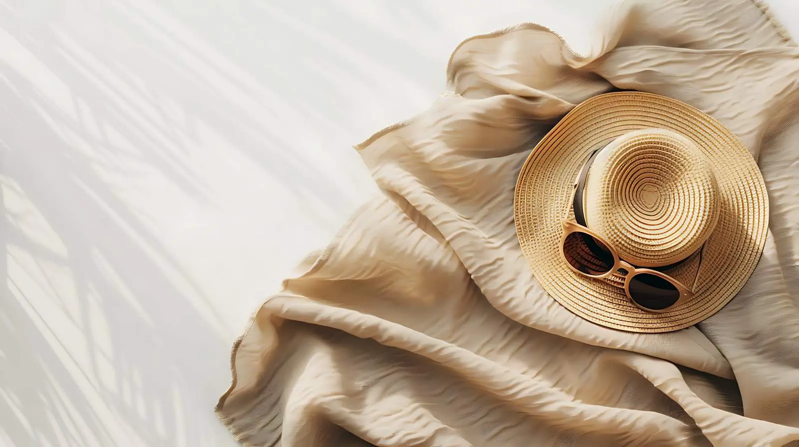 Stylish Straw Hat and Sunglasses on Beach Towel — free download from Dotvec