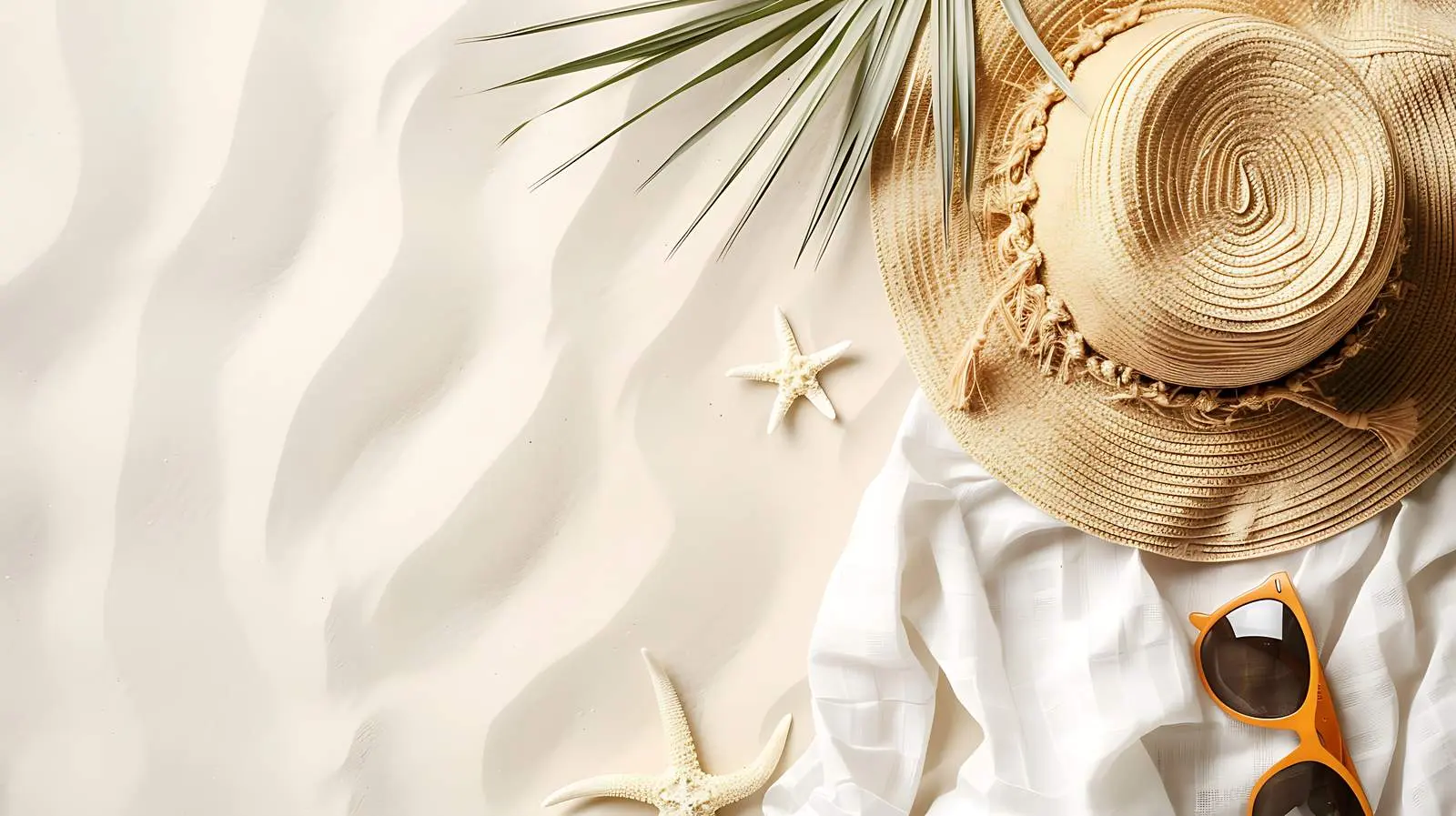 Beach Scene with Straw Hat and Sunglasses – free enjoyment image from Dotvec