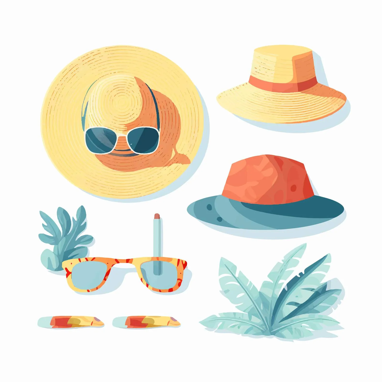 Summer Accessories: Straw Hat, Sunglasses, Swimwear — free download from Dotvec