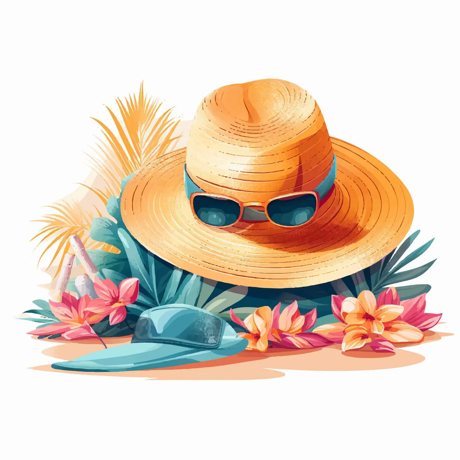 Summer Accessories with Straw Hat and Sunglasses — free download from Dotvec