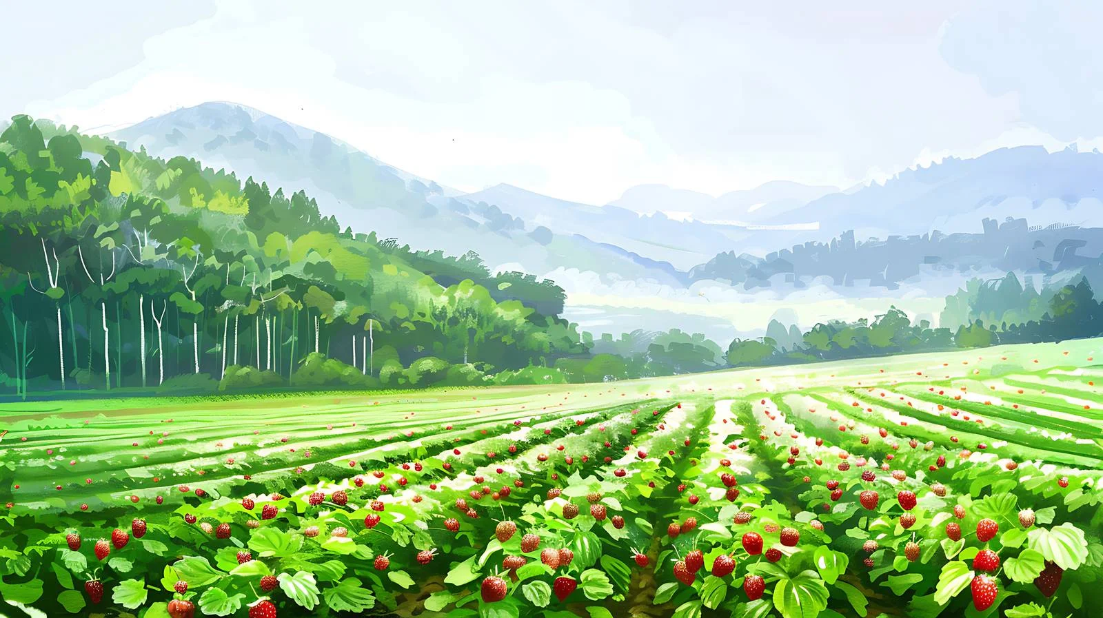 Serene Strawberry Farm Morning Scene — free download from Dotvec