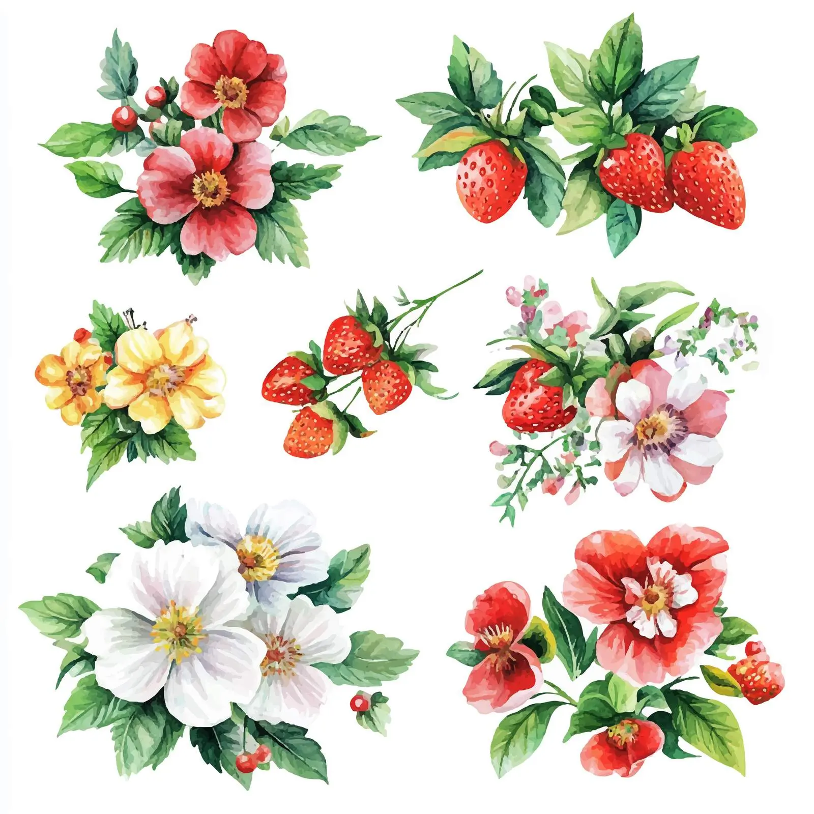 Elegant Strawberry Flower Bouquet Vectors — free download from Dotvec