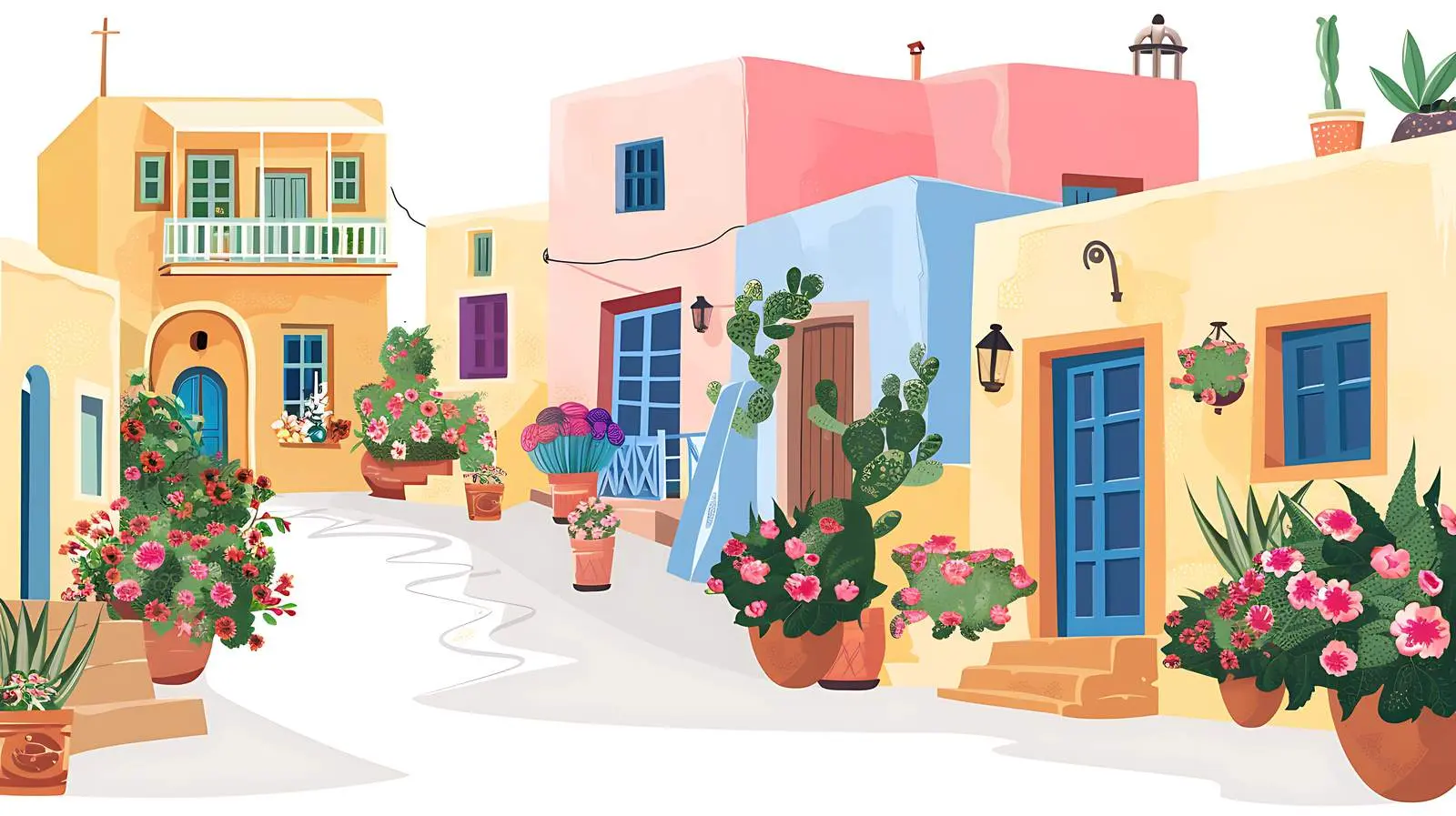 Historic Medieval Street View with Blooming Flowers — free download from Dotvec