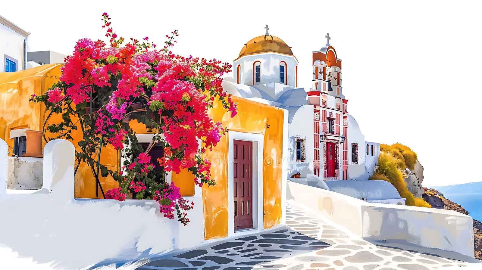 Street View of Medieval Historic Buildings with Flowers – free tourist attractions image from Dotvec