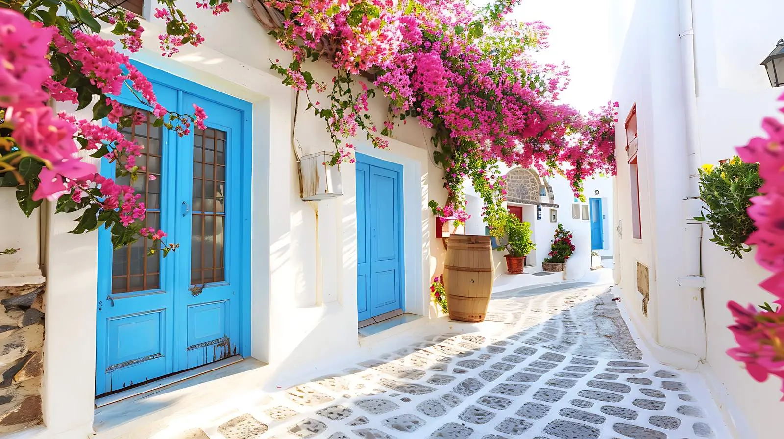 Historic Medieval Buildings with Colorful Flowers — free download from Dotvec