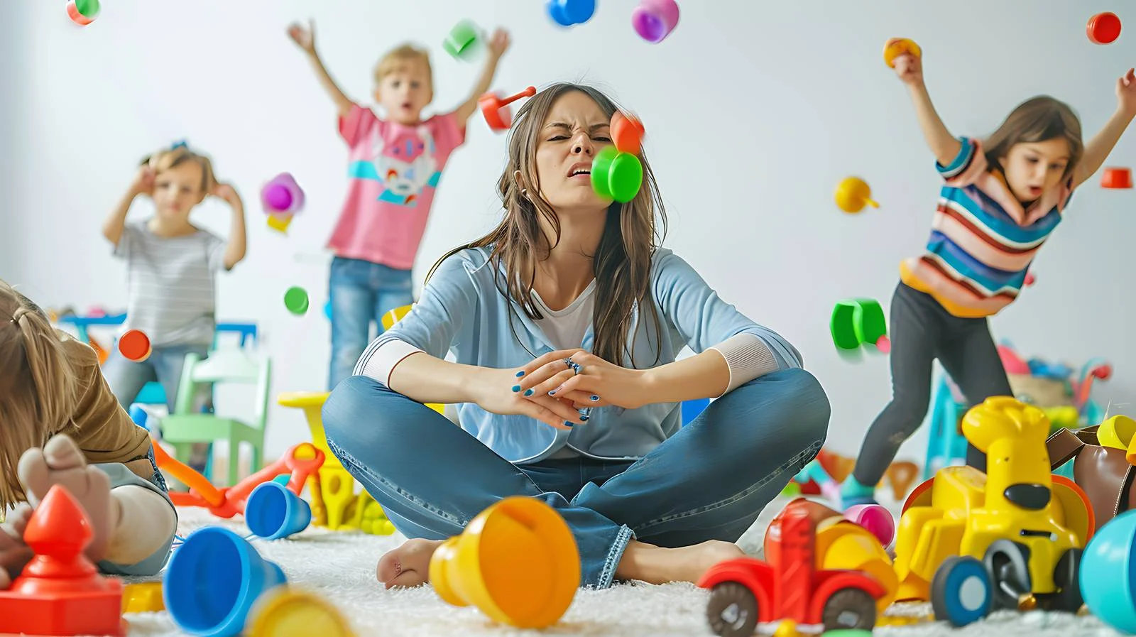 Overwhelmed Mother Amid Toys — free download from Dotvec