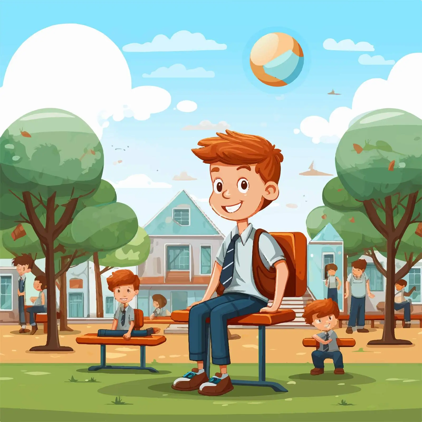 School Playground Illustration with Students Playing — free download from Dotvec
