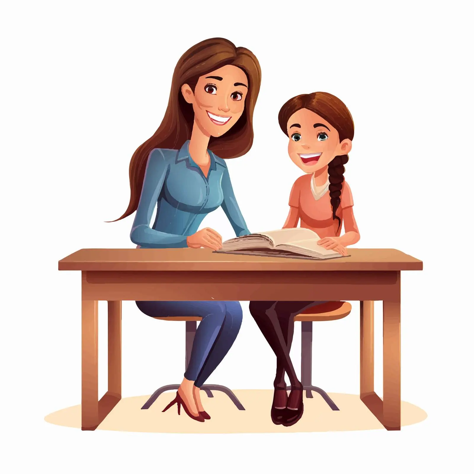 Student Girl at School Desk with Teacher Cartoon – free school environment image from Dotvec