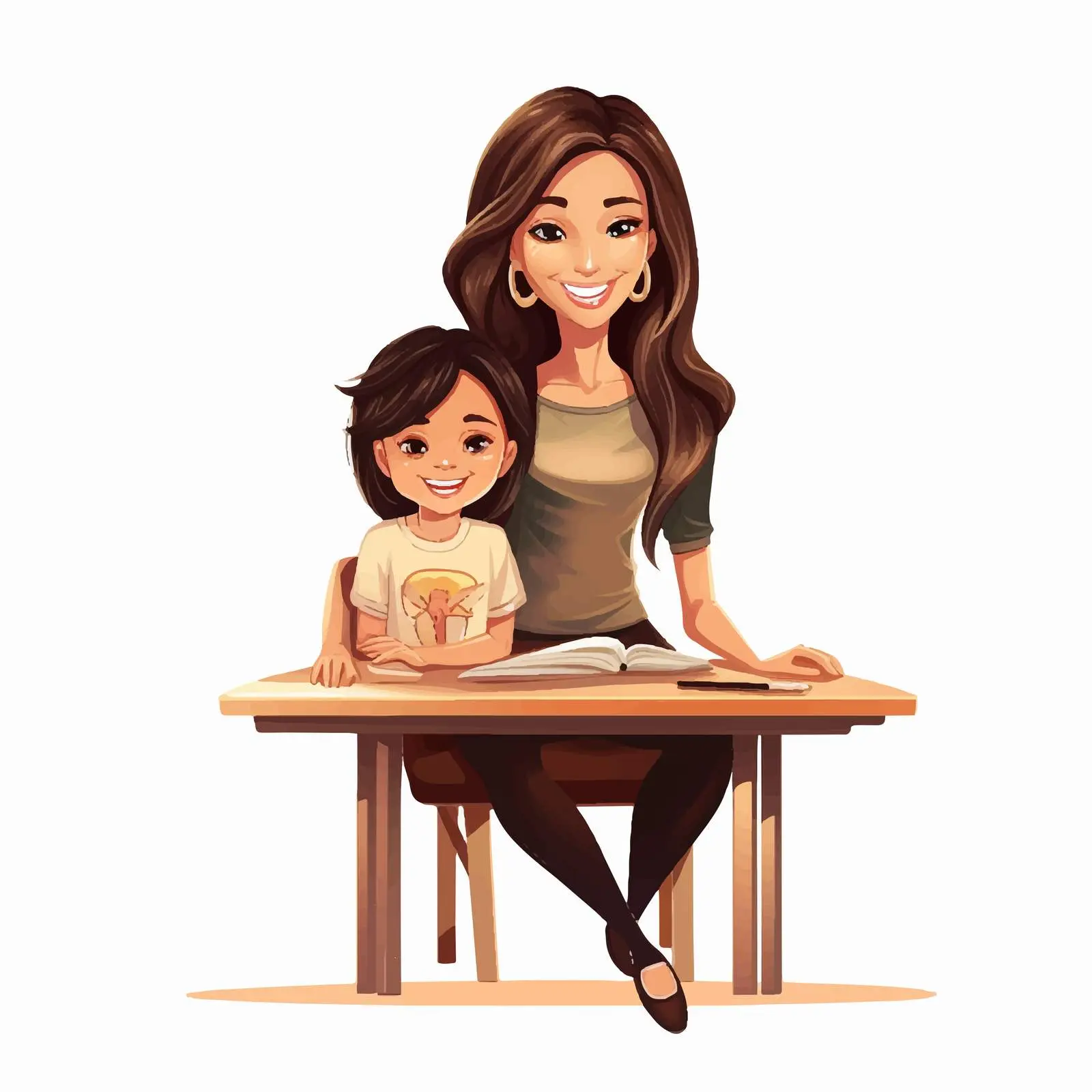 Student and Teacher at School Desk Illustration – free visual education image from Dotvec