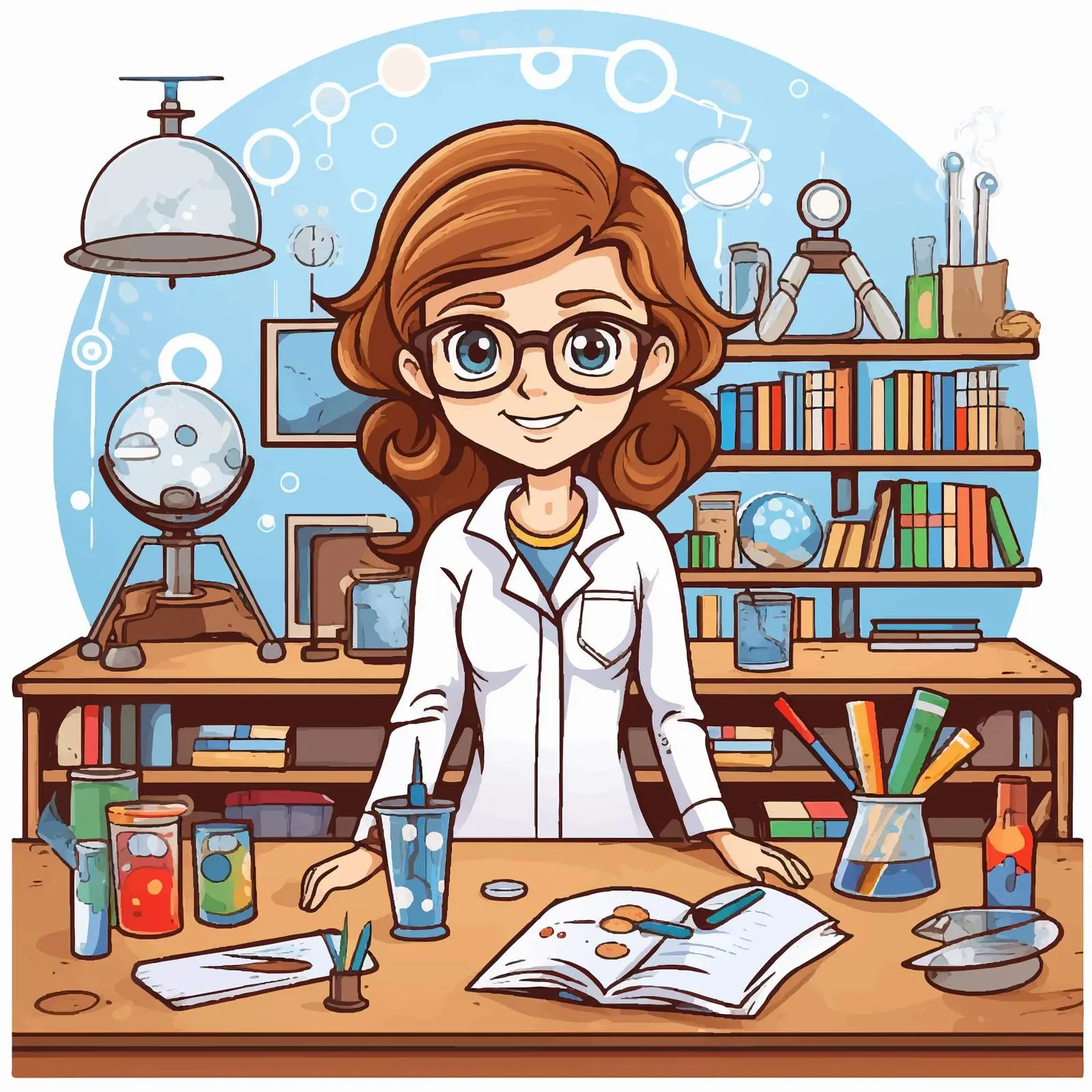 Cartoon Illustration of Student in Science Classroom – free collaborative learning image from Dotvec