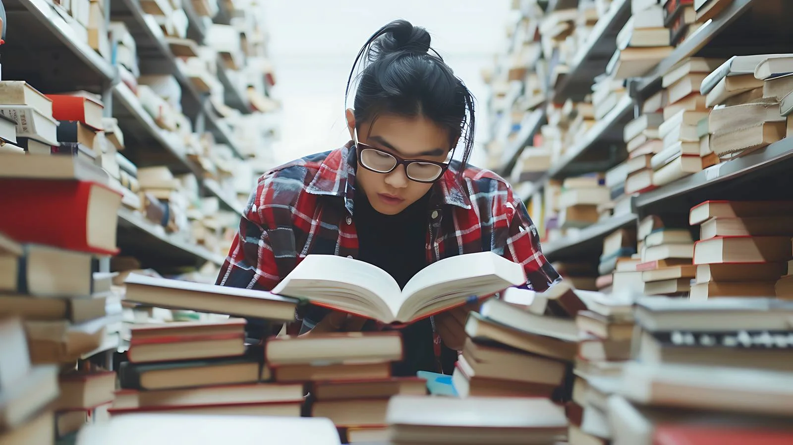 Focused Student Studying in Library — free download from Dotvec