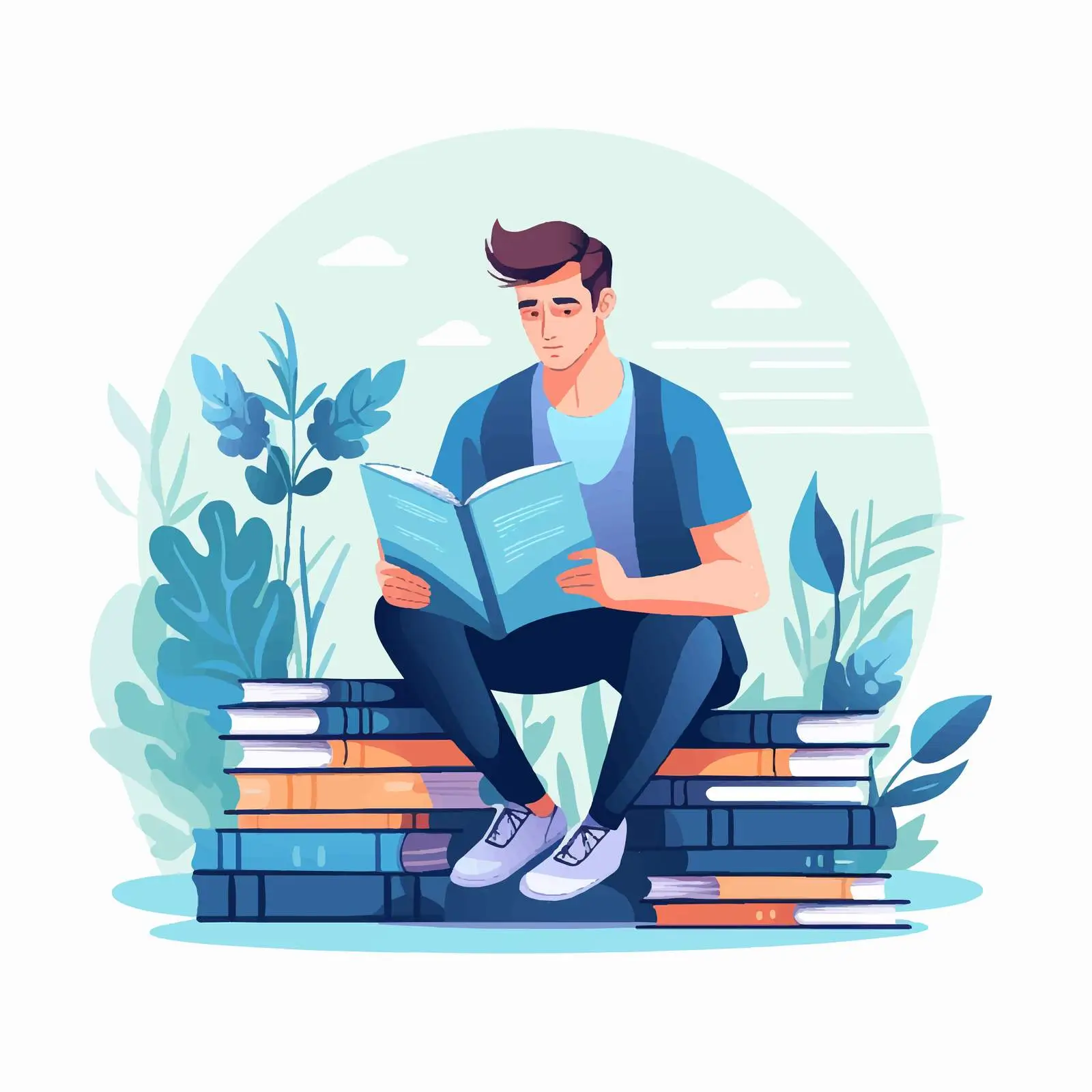 Smart Man Studying with Reading Book — free download from Dotvec