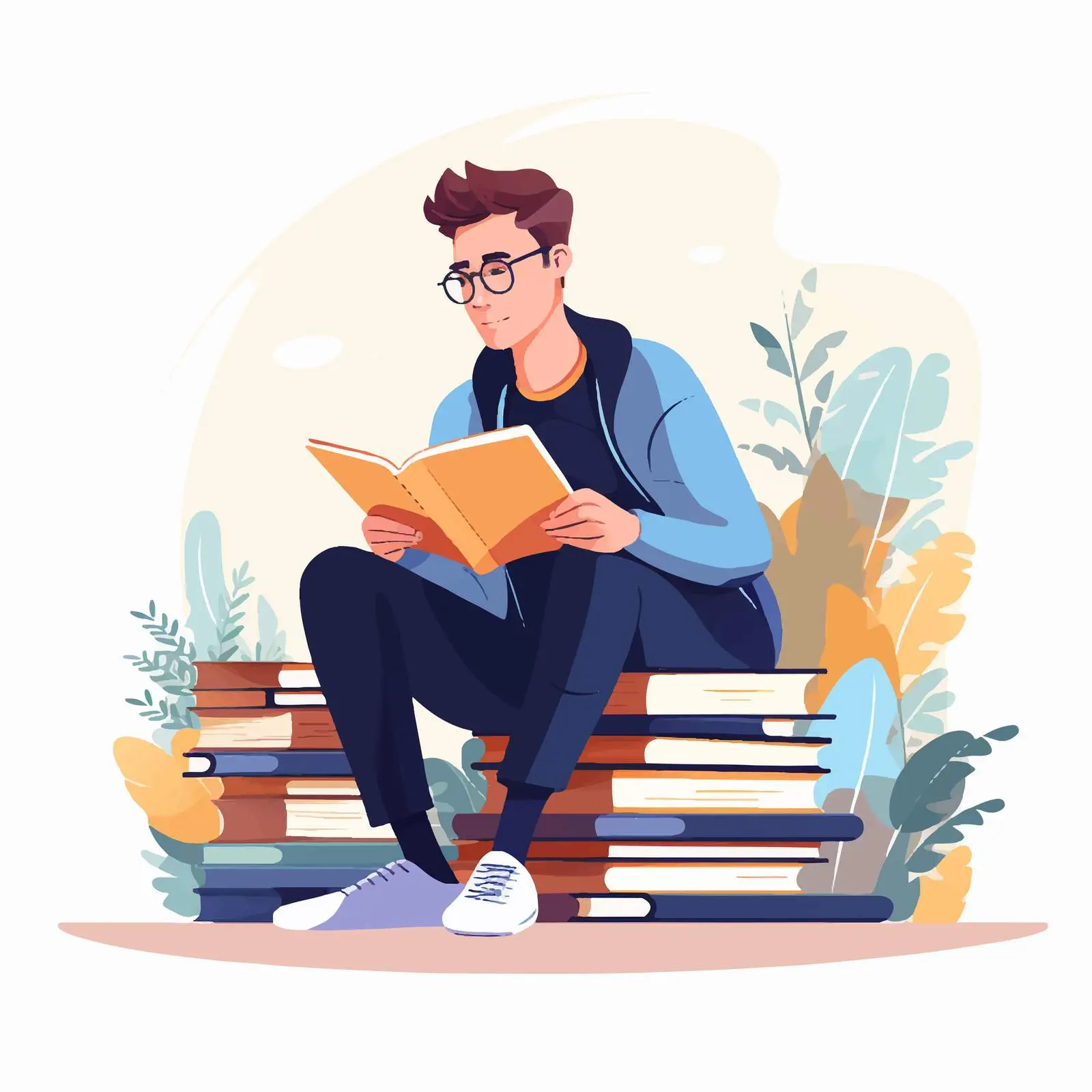 Smart Man Studying with Book Vector Illustration — free download from Dotvec