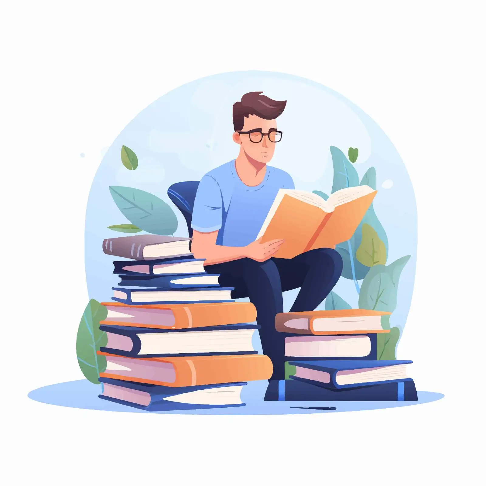 Intelligent Man Studying with Book Vector — free download from Dotvec