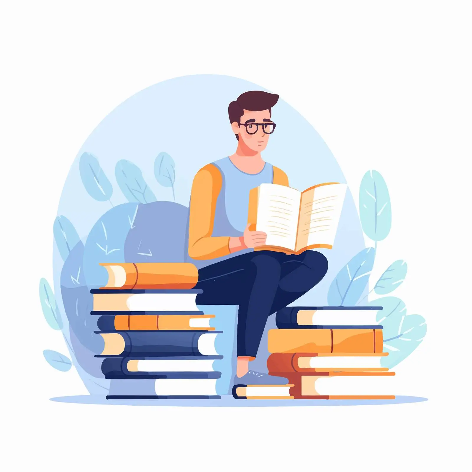 Smart Man Studying with Book Vector Art — free download from Dotvec