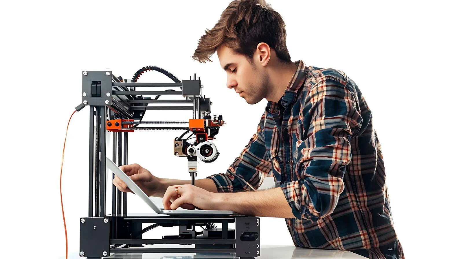 Student utilizing 3D printer with laptop — free download from Dotvec