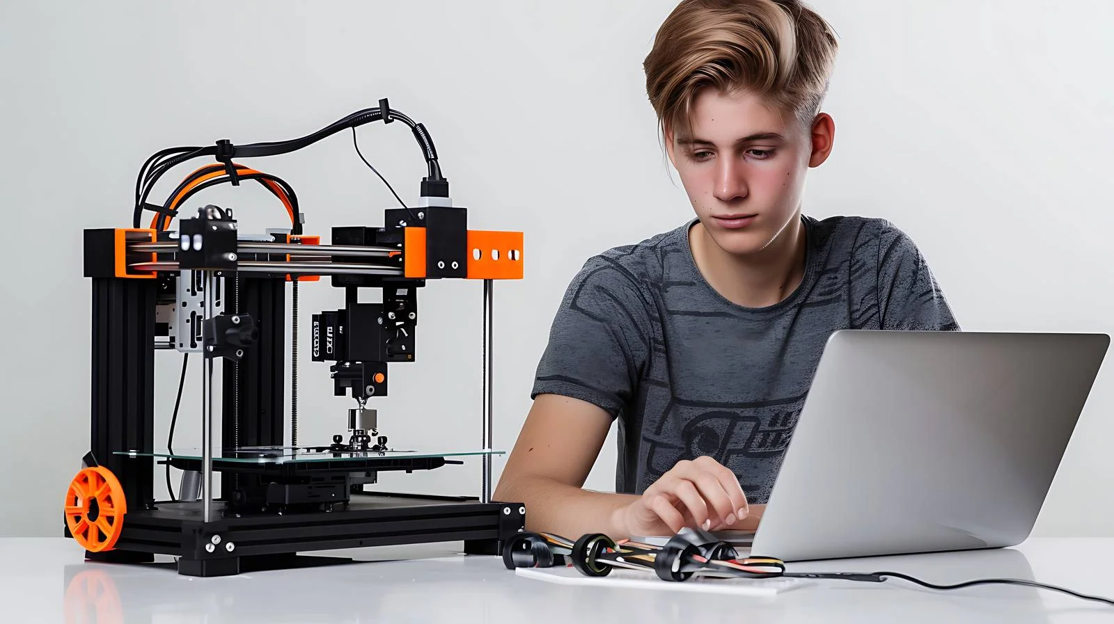Student Setting Up 3D Printer — free download from Dotvec