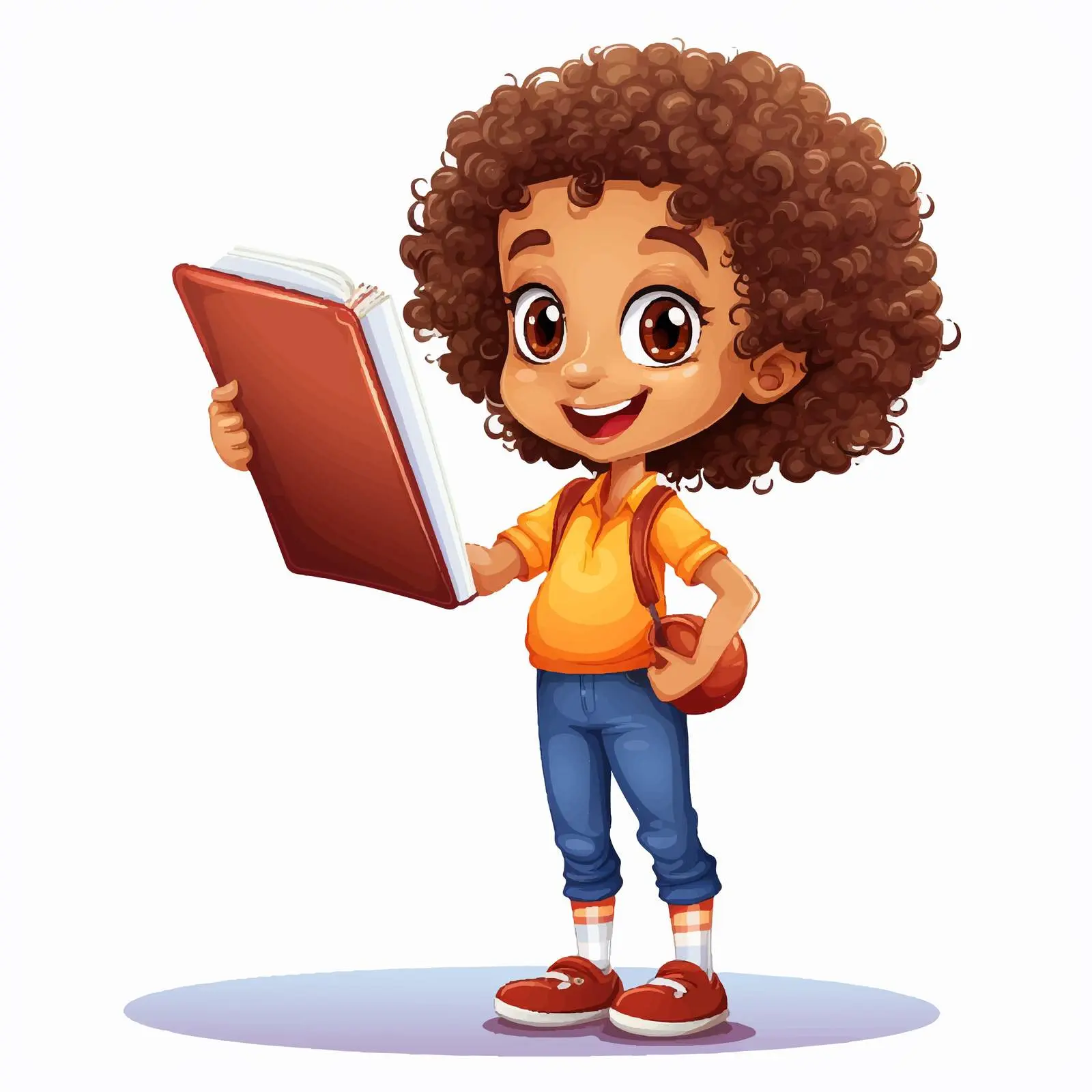 Student Reading a Book with Curly Hair — free download from Dotvec