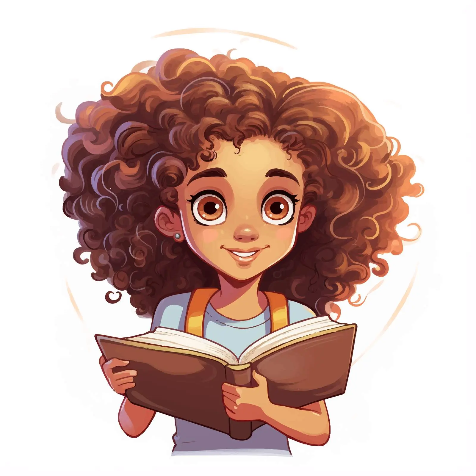 Curly-Haired Student Reading with a Board Background — free download from Dotvec