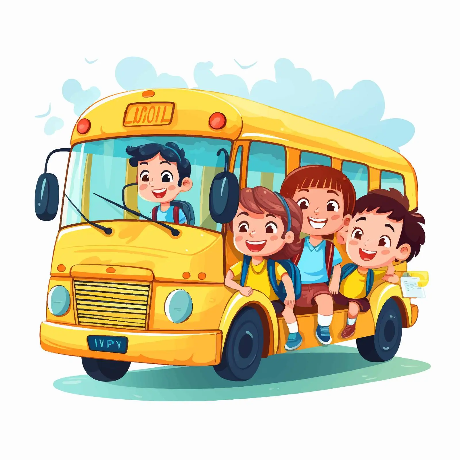 Children Boarding School Bus Illustration — free download from Dotvec