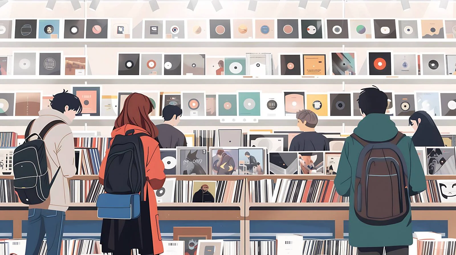 Students Shopping Vinyl Records in Store — free download from Dotvec