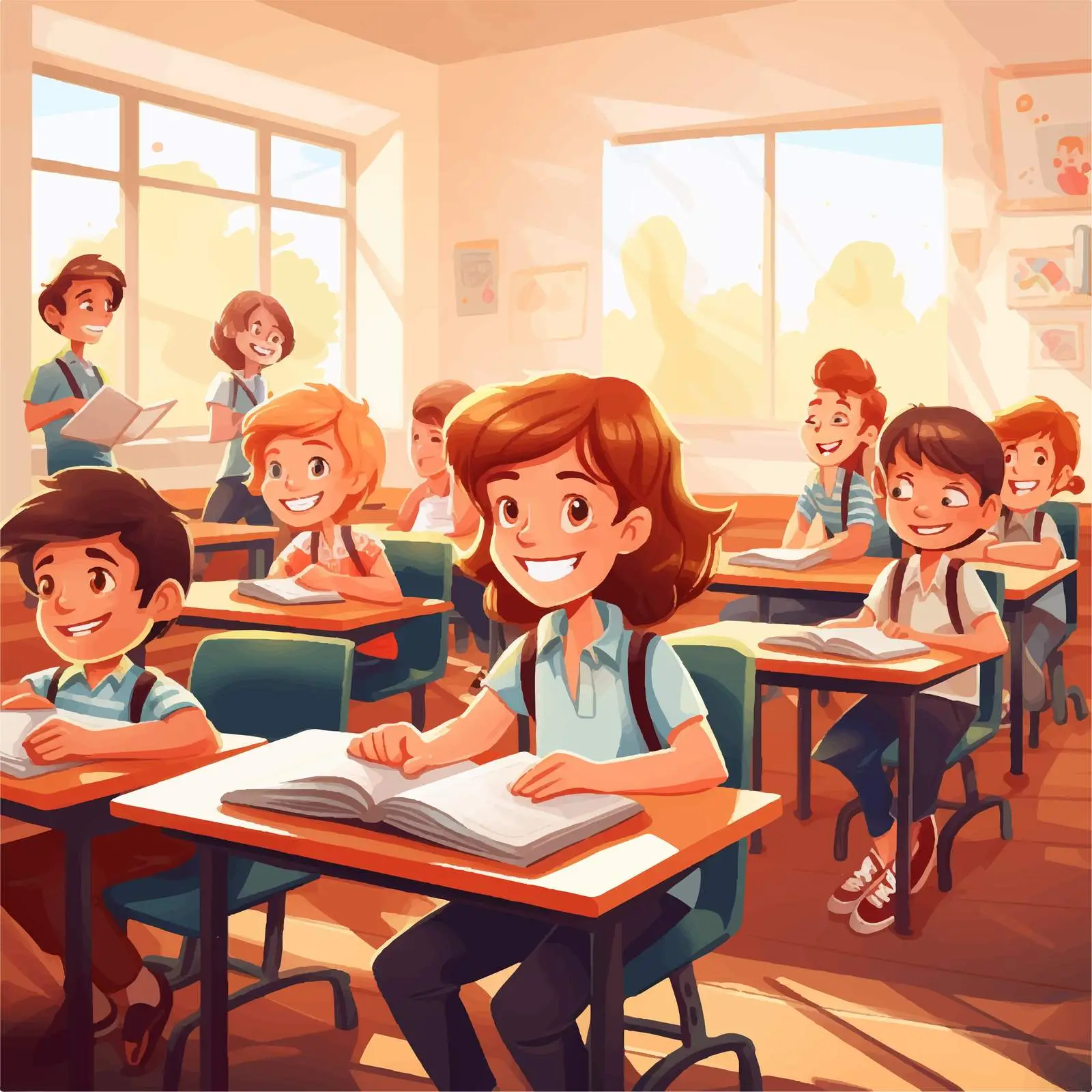 Students in Classroom Background Illustration – free schoolwork image from Dotvec
