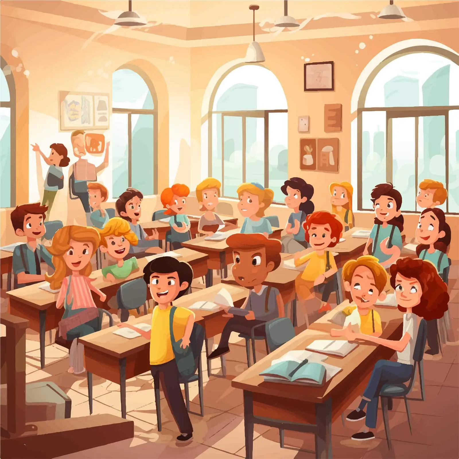 Students in Classroom Vector Background Illustration — free download from Dotvec