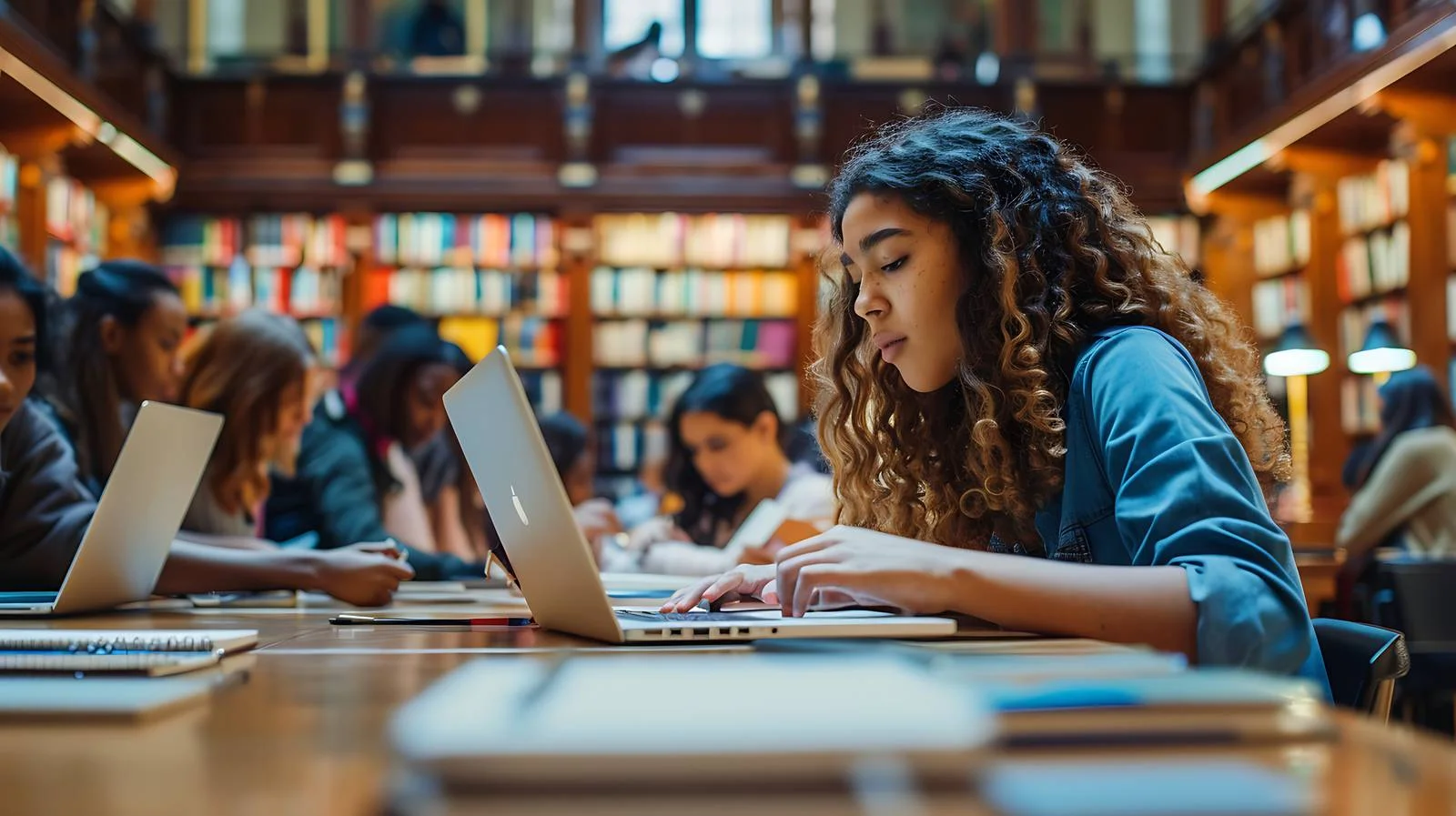 Studying Students in Library with Laptop — free download from Dotvec