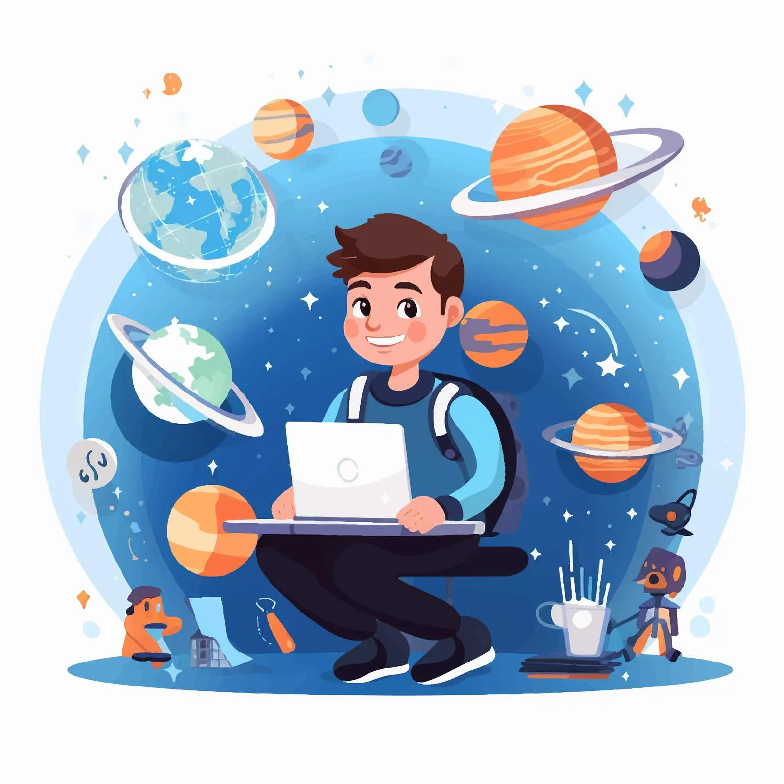 Happy Student Learning Astronomy and Space Online — free download from Dotvec