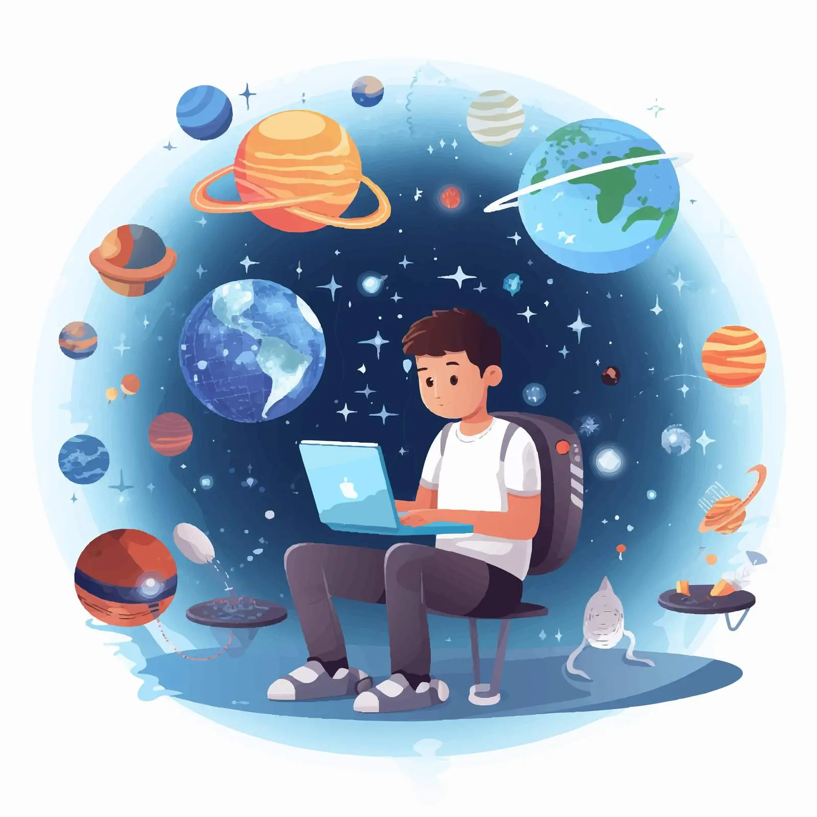 Happy Student Studying Astronomy and Space Online — free download from Dotvec