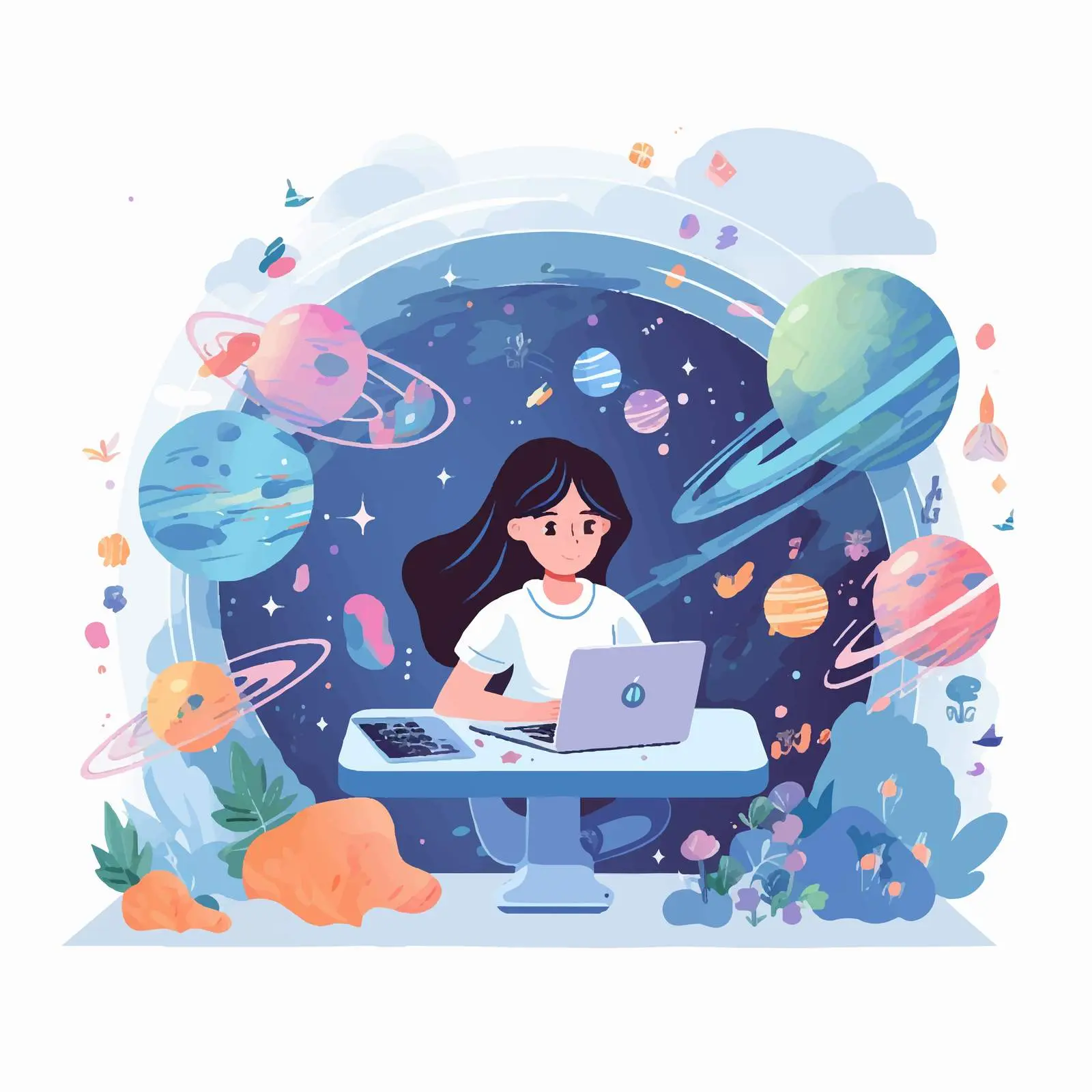 Happy Student Studying Astronomy Online — free download from Dotvec