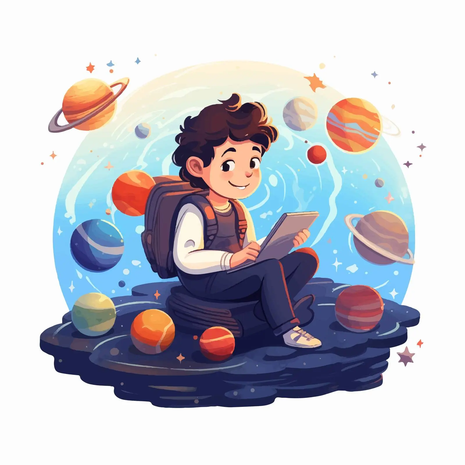 Happy Student Exploring Astronomy and Space Planets – free virtual classroom image from Dotvec