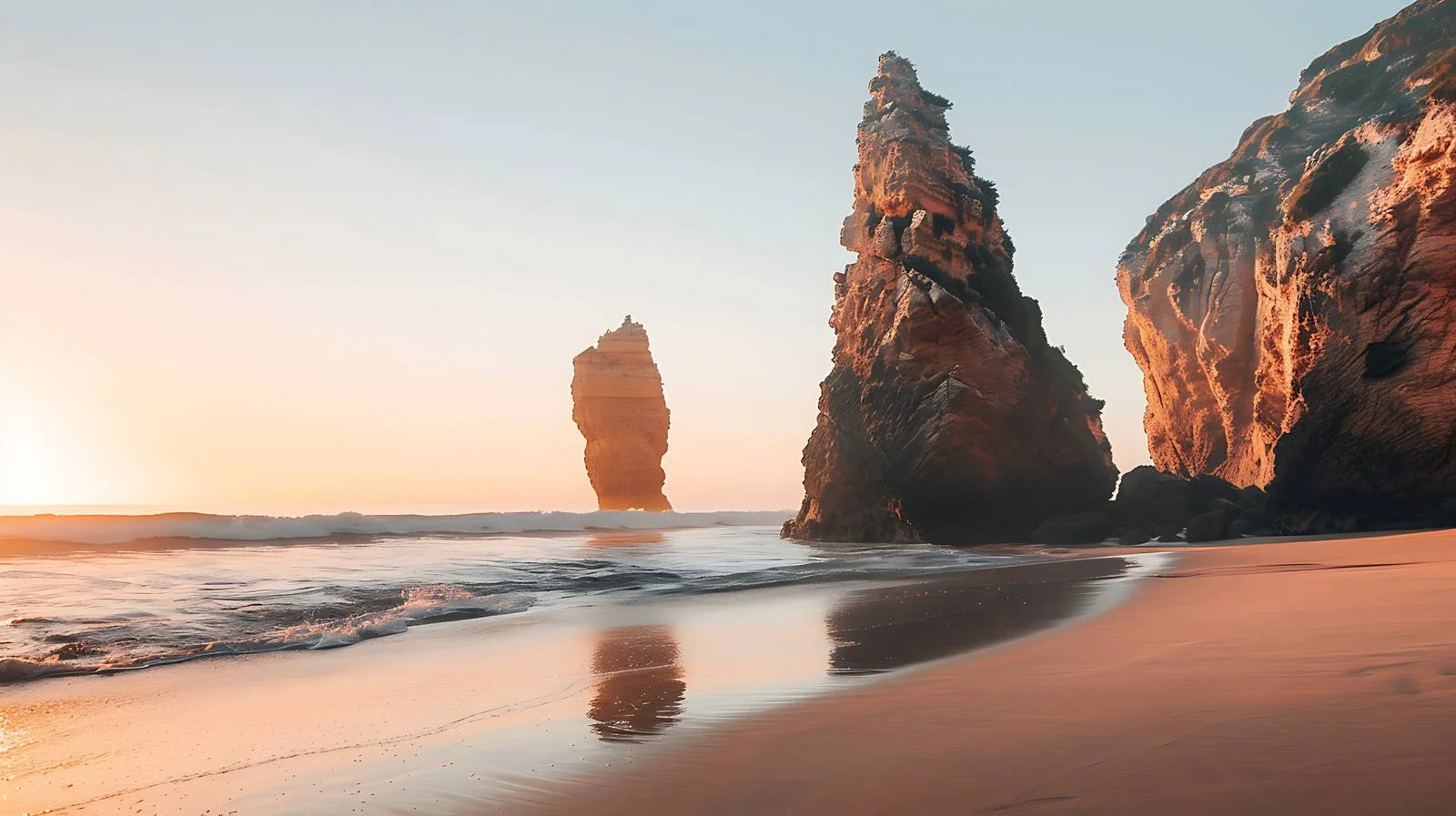 Magnificent Coastal Rock Formation at Praia do Lourical in Golden Light — free download from Dotvec