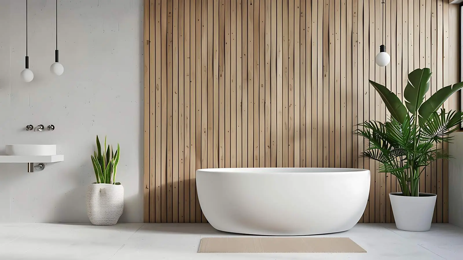 Modern Stylish Bathroom with Wooden Wall Accents – free paint image from Dotvec