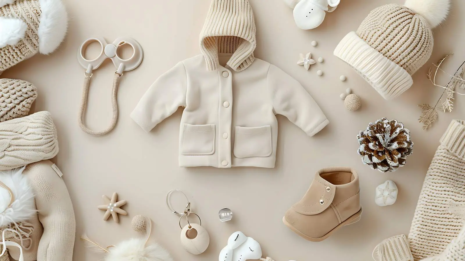 Elegant Baby Clothes and Accessories on Neutral Background – free soft fabrics image from Dotvec